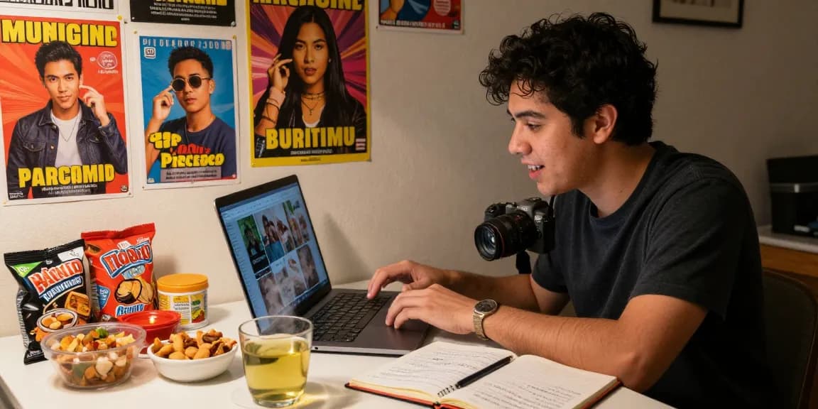 Explore vibrant Asian culture with a laptop and snacks in a cozy setting on https://hanadultalk.com.