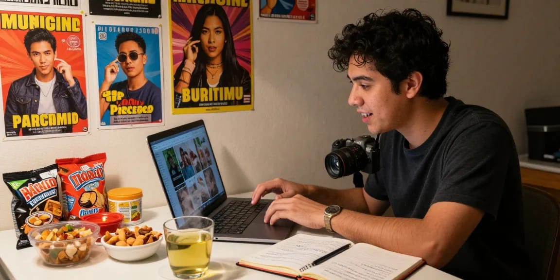 Explore vibrant Asian culture with a laptop and snacks in a cozy setting on https://hanadultalk.com.