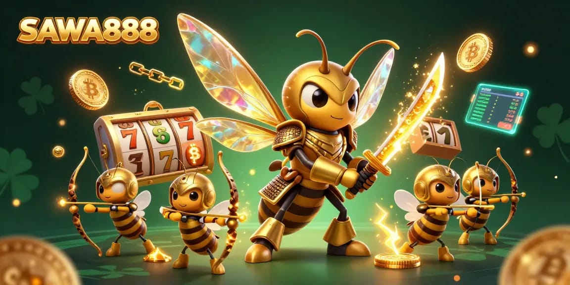 Engage with SAWA888's slot adventures through a vibrant 3D scene full of dynamic gaming elements.