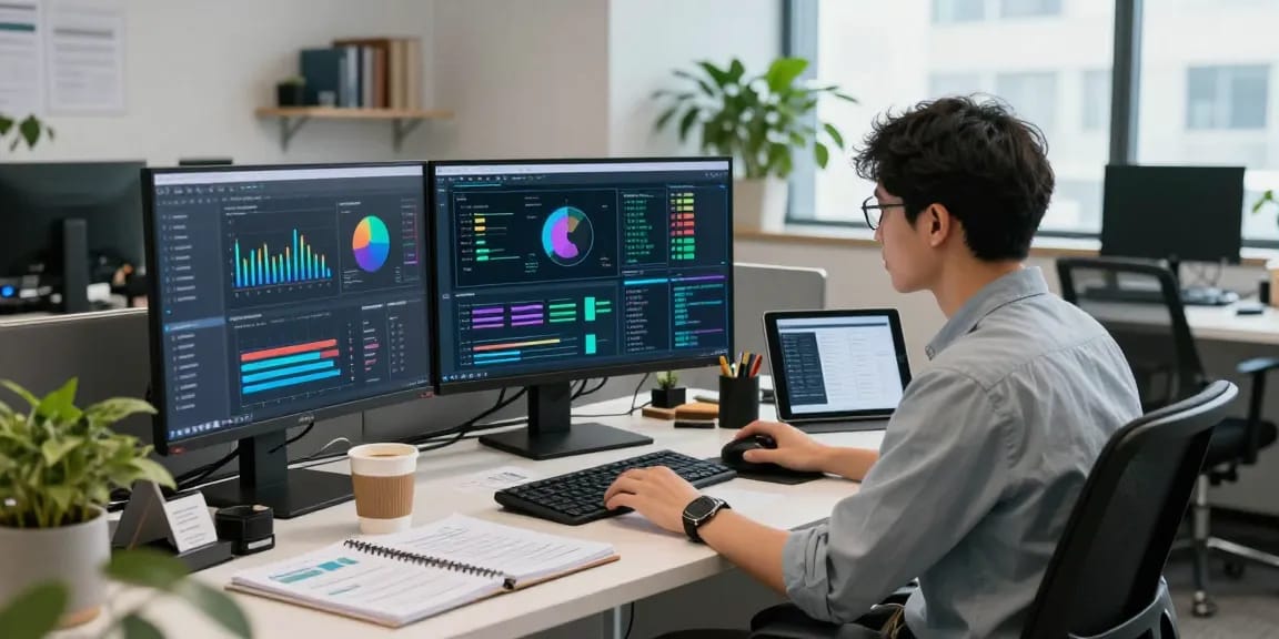 AI detector in action analyzing content at a modern workspace.