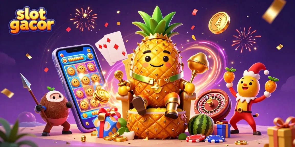 Win big with slot gacor in a colorful 3D casino scene featuring vibrant characters and exciting game elements.