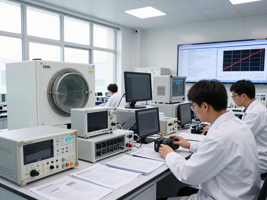 Engineers conducting EMC testing for global market access at Stancer Testing-Lab, showcasing advanced compliance procedures.