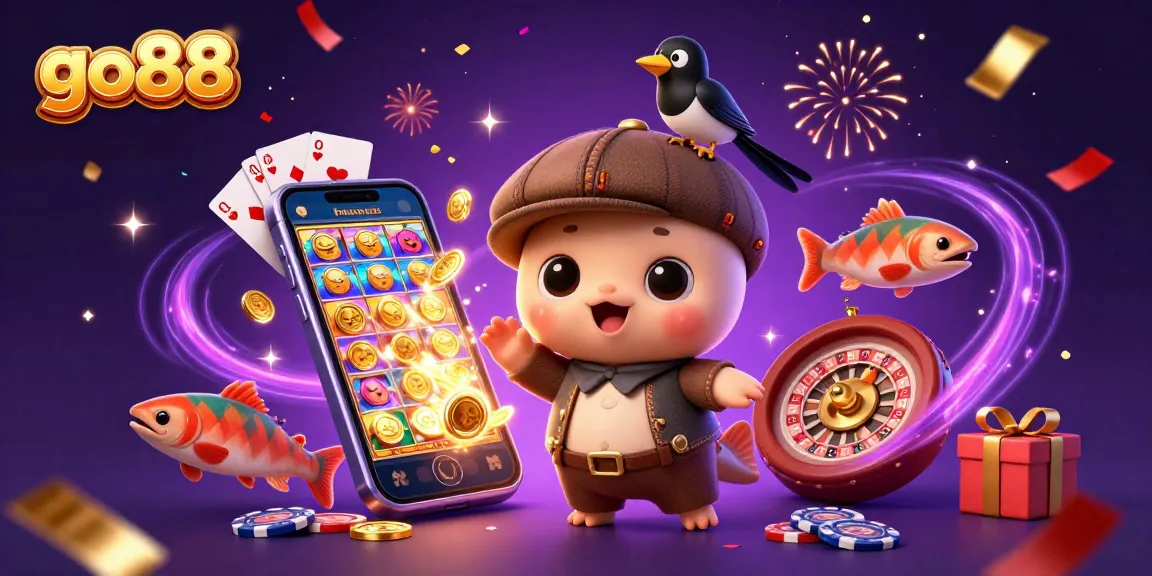 Explore exciting gaming adventures at go88 with vibrant casino elements and colorful characters.