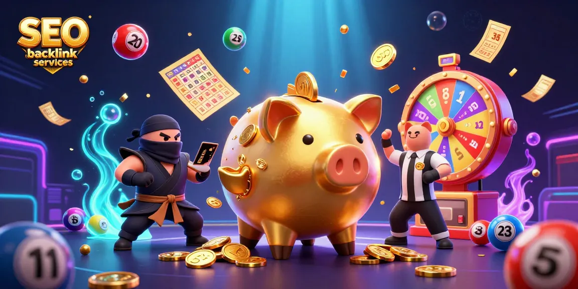Experience thrilling SEO backlink services with dynamic casino action and colorful lottery elements.