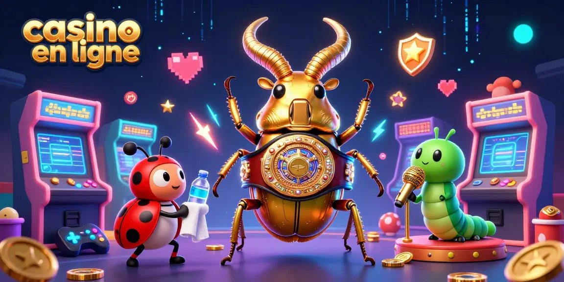 Un combat captivant avec un scarabée doré dans une ceinture de champion, illustrant un casino en ligne.
