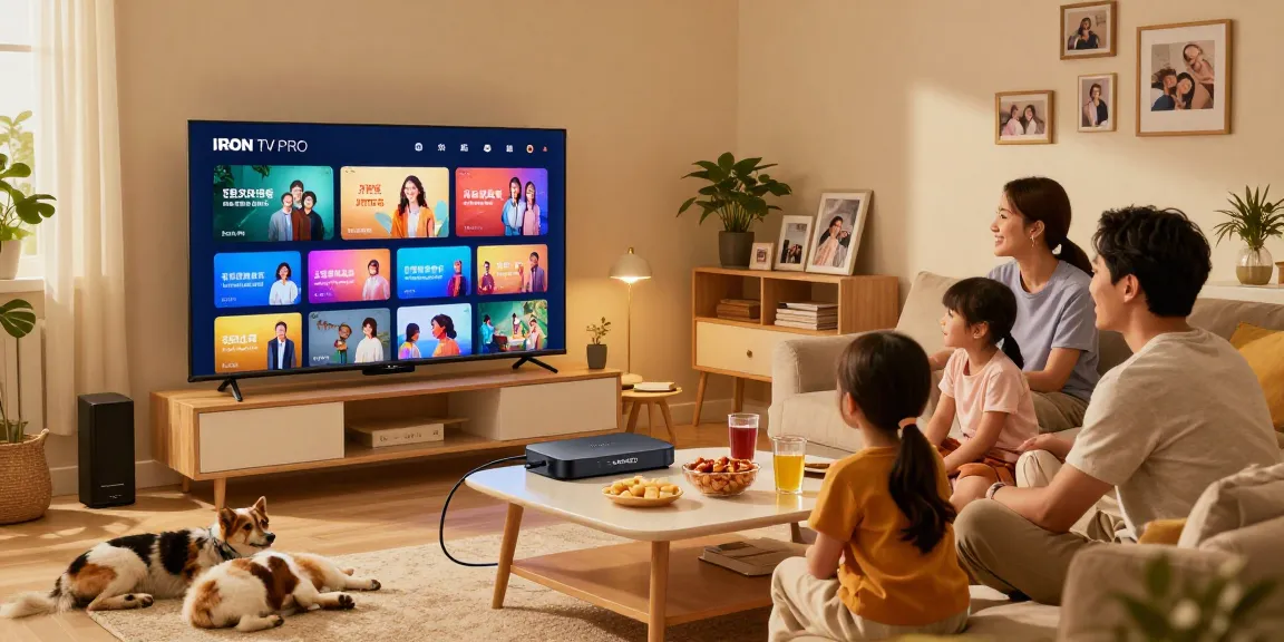 Enjoying family time with Iron tv pro streaming on a Smart TV in a cozy living room.