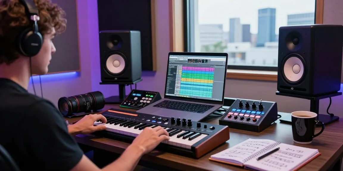 Creative music production scene featuring SC88 sound module in modern studio.