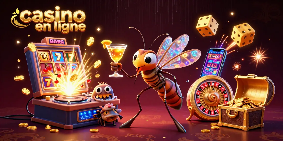 Plongez dans l'univers vibrant du casino en ligne avec une illustration captivante d'une mascotte, d'un DJ et une roulette en or.