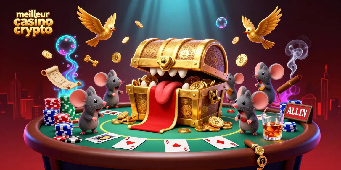 Découvrez le meilleur casino crypto avec un coffre au trésor cherchant à attirer des souris aventurières.
