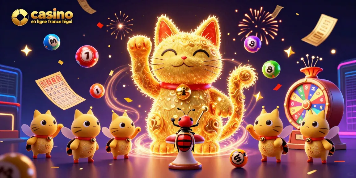 Accédez aux jeux passionnants du casino en ligne France légal avec un chat porte-bonheur animé.
