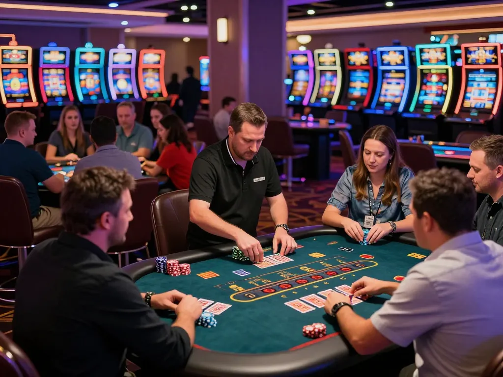 Players enjoying a dynamic gaming experience at O8 casino, surrounded by vibrant atmosphere and engaging table action.