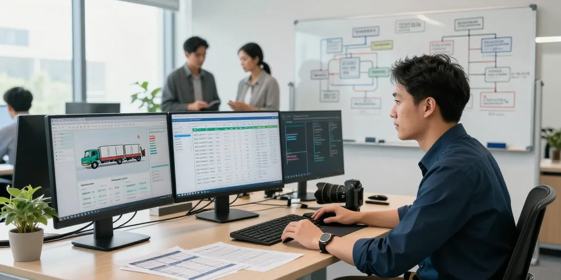 LKW Spedition Dortmund: Professioneller Logistikkoordinator bei der Arbeit mit modernen Technologien und Transportmanagementsystemen.