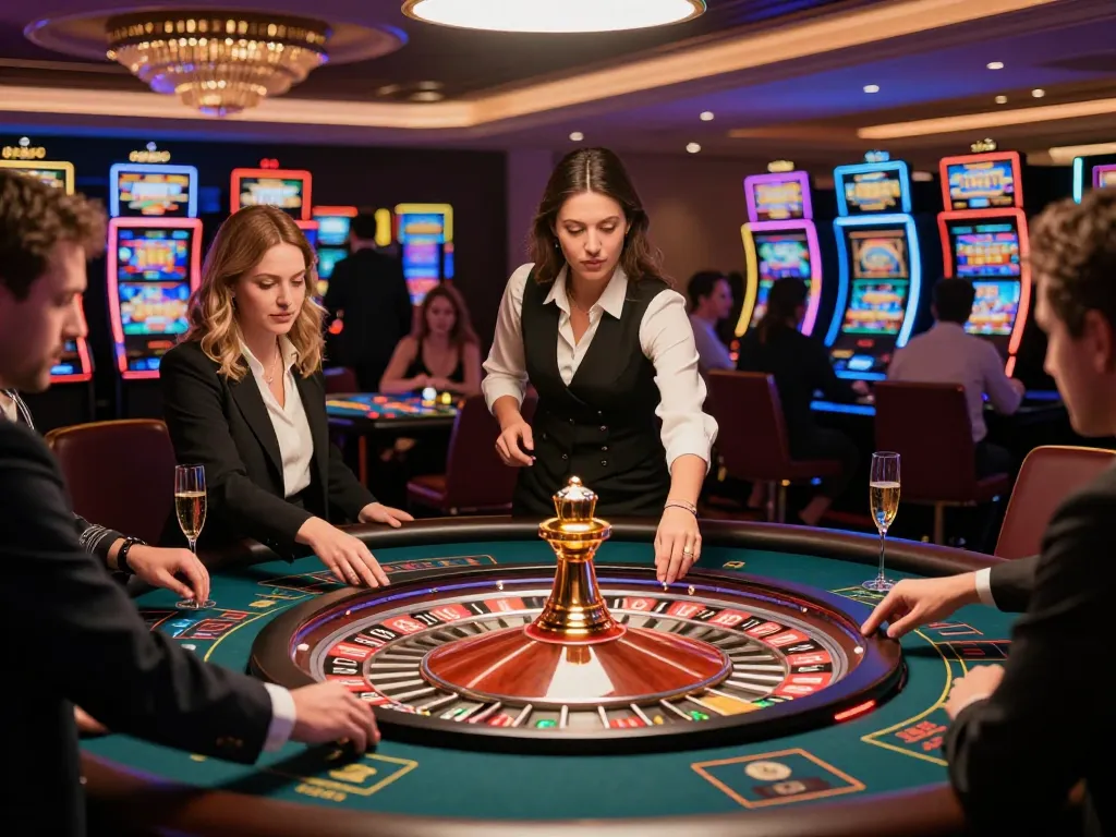 uu88 players excitedly placing bets at a roulette table in a glamorous casino setting