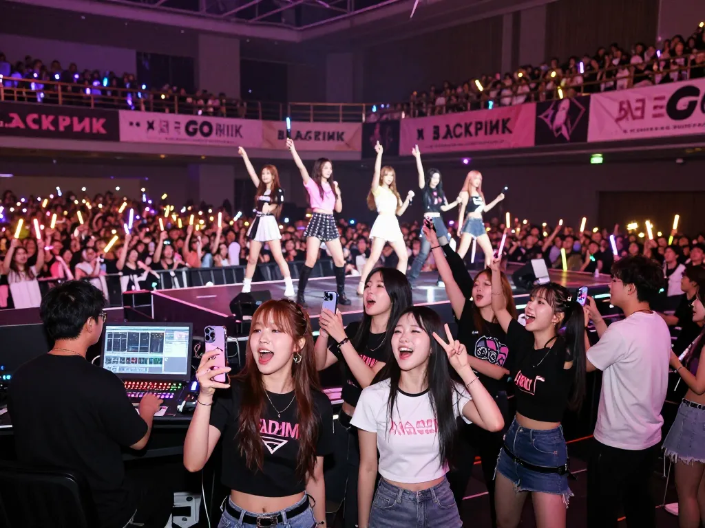 BLACKPINK Drops New Music during energetic concert stage performance from their mini album "Deadline," showcasing fans and vibrant atmosphere.