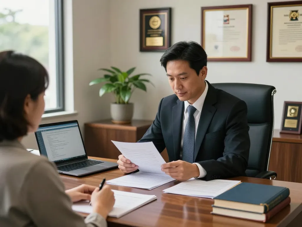 Orlando Personal Injury Lawyer consulting with client in a welcoming office.