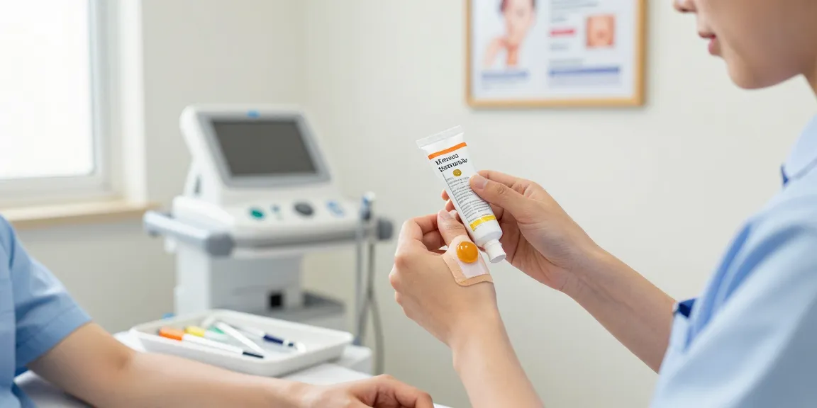 Applying 醫療級蜂蜜敷料 in a modern healthcare setting with nurse and patient, emphasizing wound care.