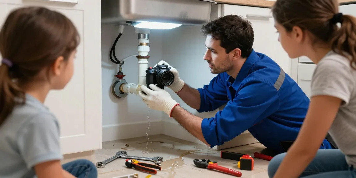 Emergency plumber in Sandy fixing a burst pipe under a kitchen sink, showcasing the urgency of plumbing repair.