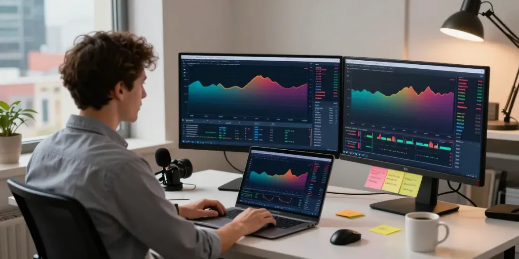 Engaged trader analyzing TradingView charts in a modern workspace