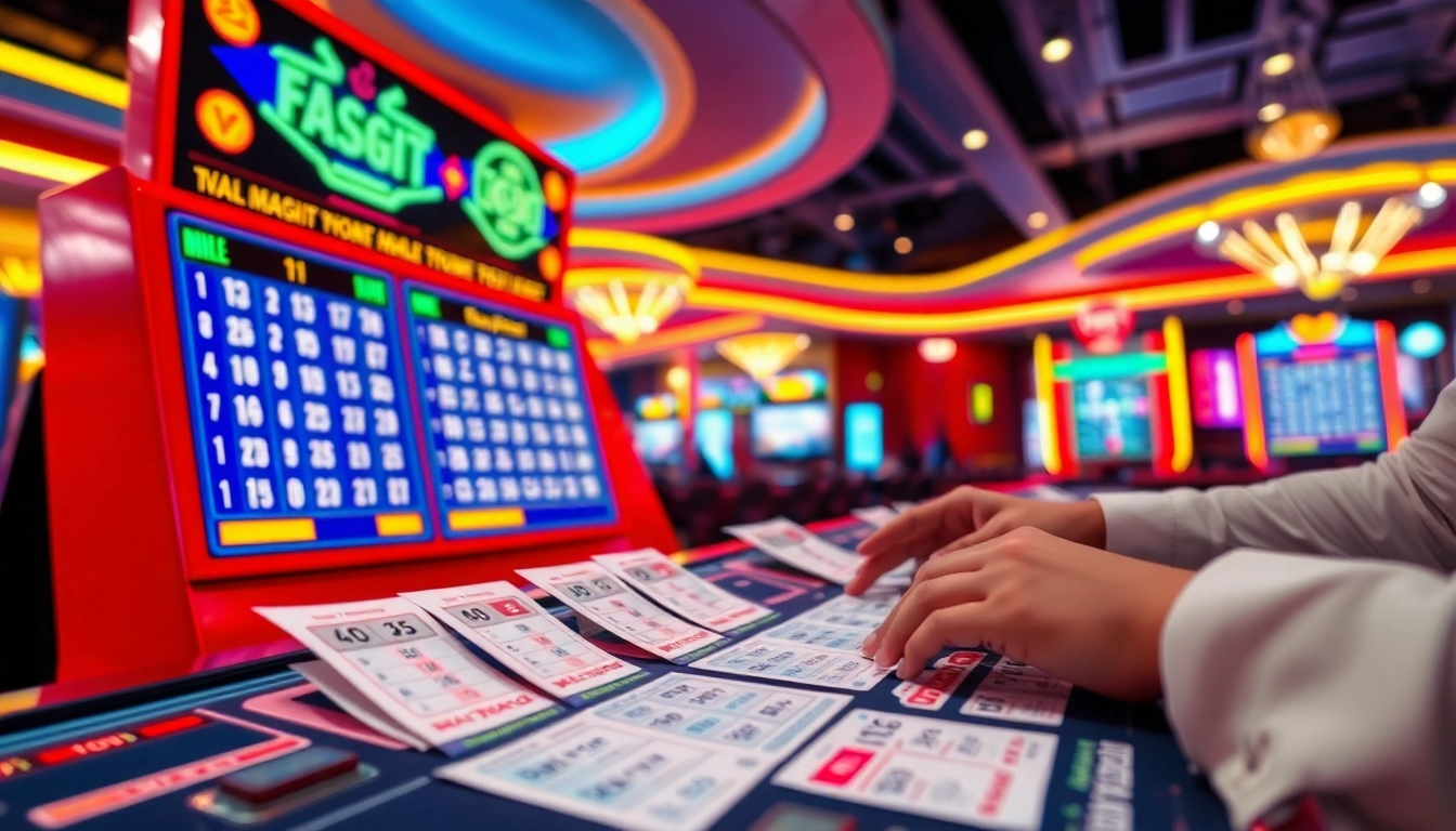 Permainan toto togel yang menarik dengan suasana kasino yang enerjik dan mencolok.