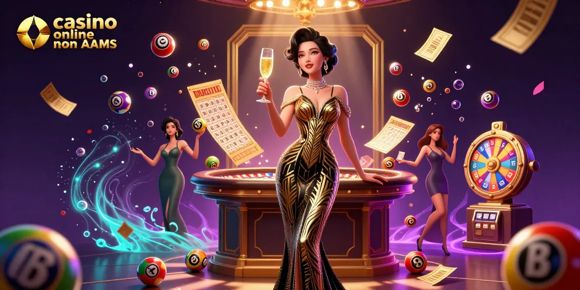 Vivi il glamour del gioco nei casino online non AAMS con una strepitosa illustrazione 3D ricca di vivaci elementi di lotteria.