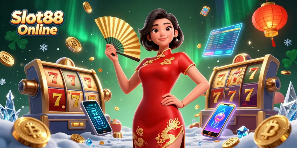 Menang besar dengan Slot88 Online saat karakter ceria merayakan di sekitar koin emas yang jatuh!