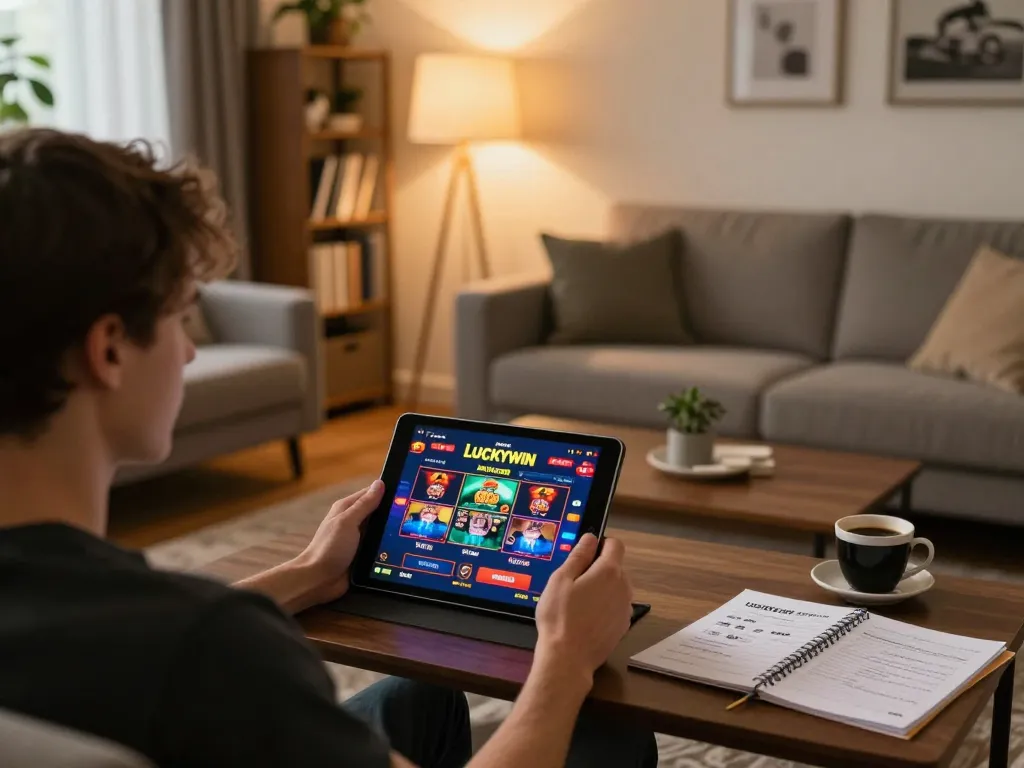 Tham gia ứng dụng chơi game Luckywin trong một phòng khách ấm cúng trong khi tận hưởng chiến lược poker và sự thoải mái