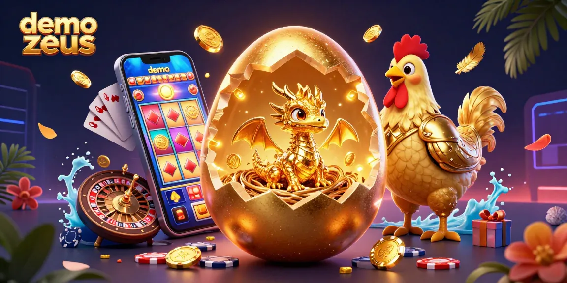 Menangkan jackpot dengan demo zeus, gambar penuh warna slot online dan karakter unik di backdrop kasino.