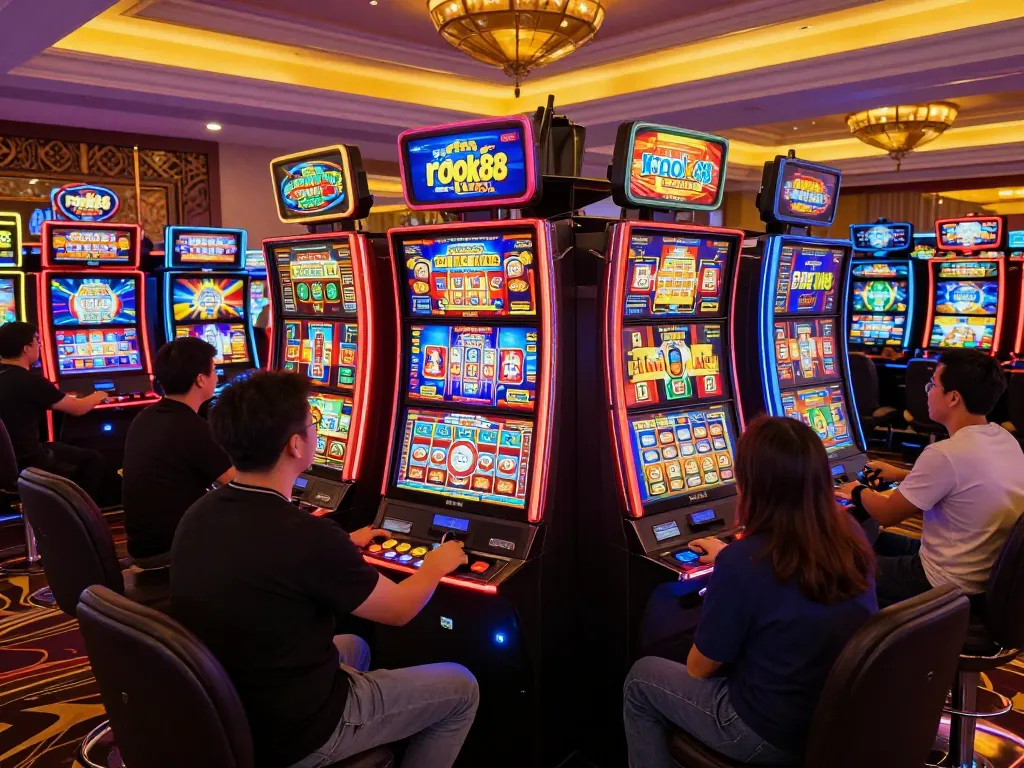Engage in rokok88 slot login excitement with vibrant slot machines and lively players.