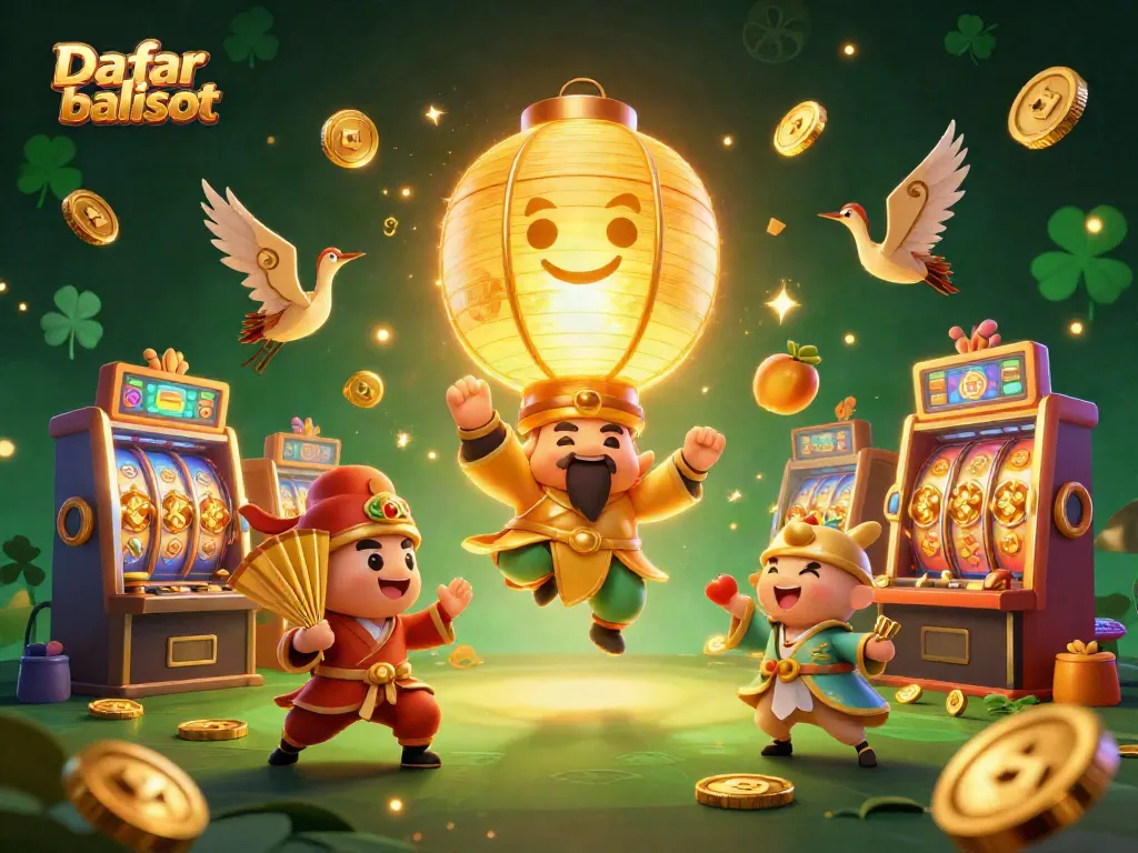 Experience the excitement of Daftar balisot with glowing symbols and slot reels in a vibrant casino scene.