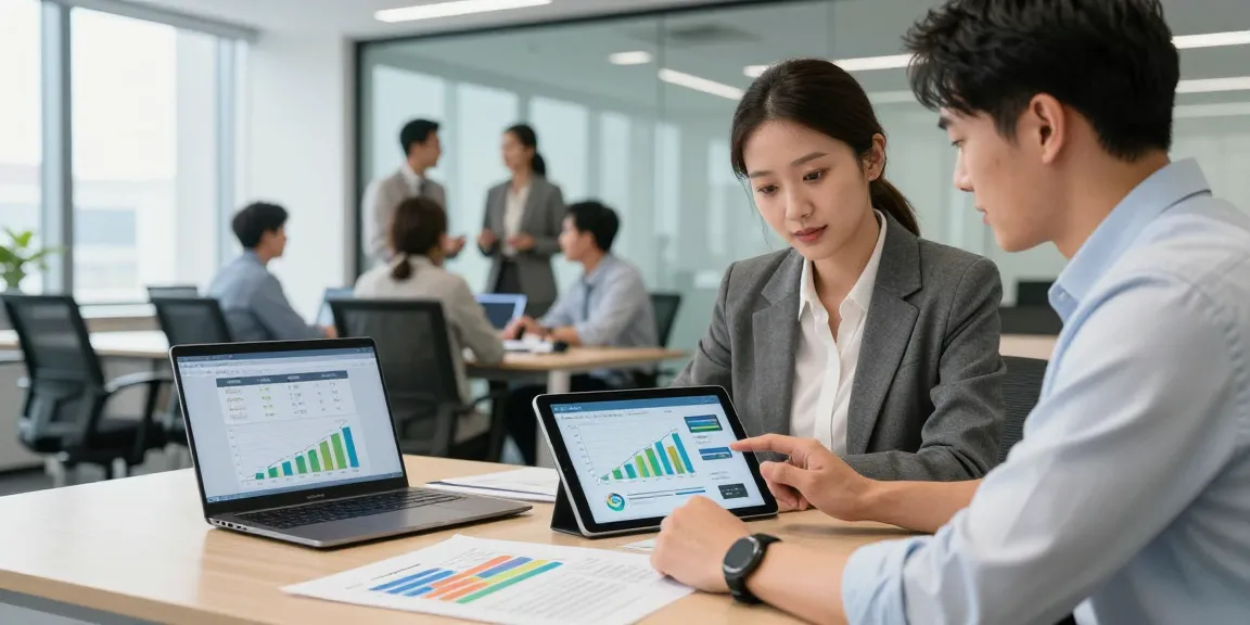 Business professional reviewing business electricity half hourly meter data in modern office efficiently analyzing energy usage trends.