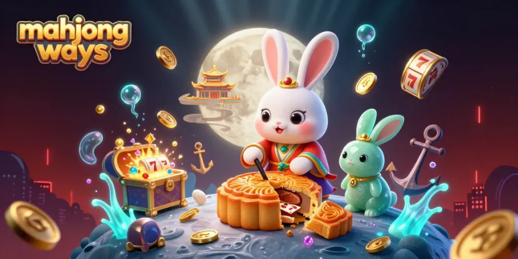Experience mahjong ways with vibrant slot-themed 3D illustration, featuring decorative elements and folklore characters.