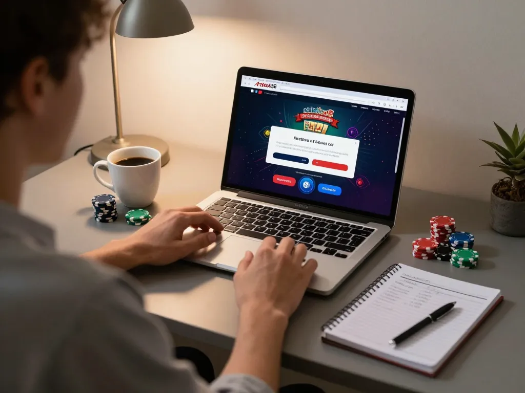 Engaging scene of rokok88 login on a laptop with poker game, cozy home gaming atmosphere