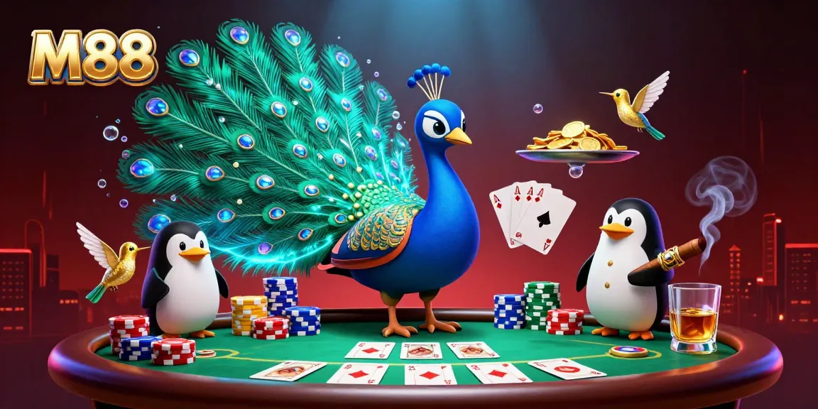 Engage with M88's luxurious 3D gaming experience featuring vibrant characters and exciting poker elements.