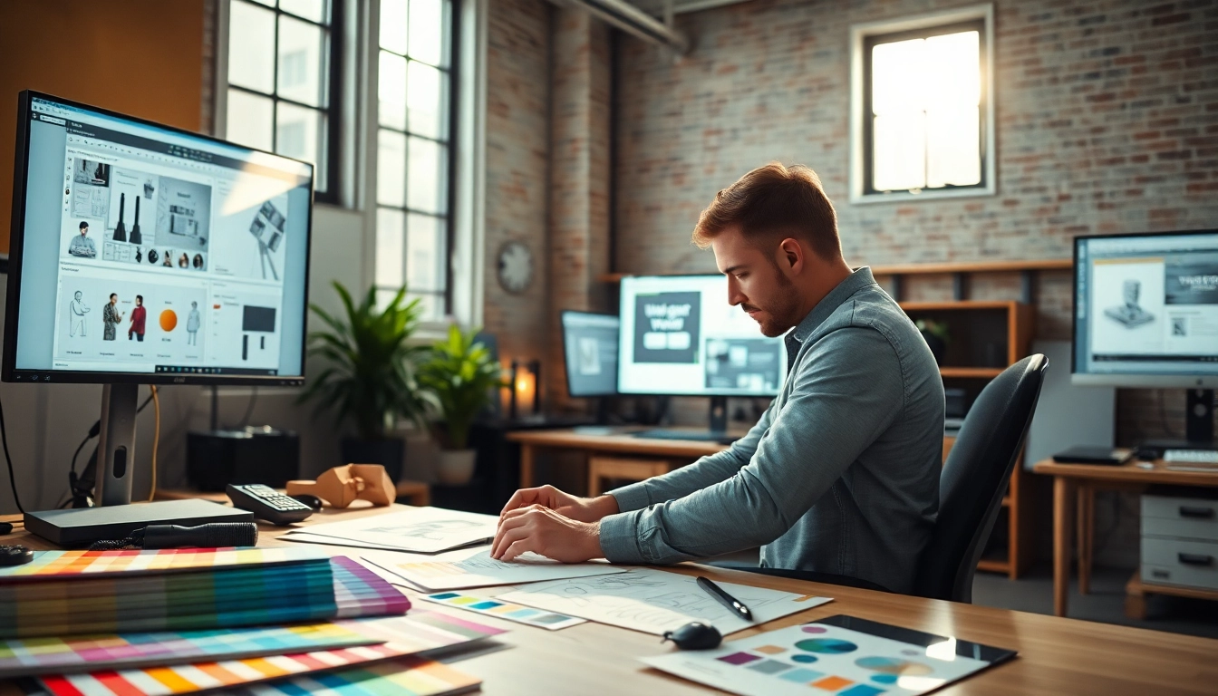Creating innovative designs at https://bestdesignersintheworld.com/ with a vibrant studio setup.