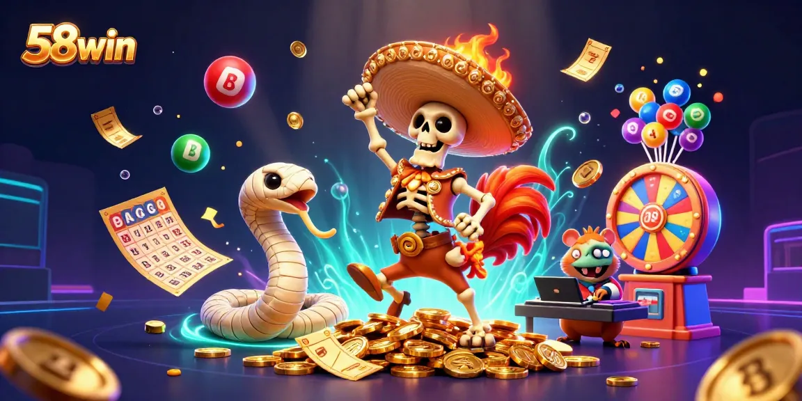 Experience thrilling wins with 58win's vibrant casino action featuring lively characters and exciting game elements.