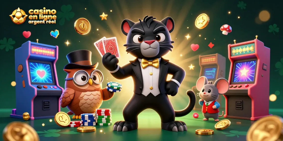 Gagnez avec le casino en ligne argent réel grâce à ce visuel captivant de jeux et de personnages animés.