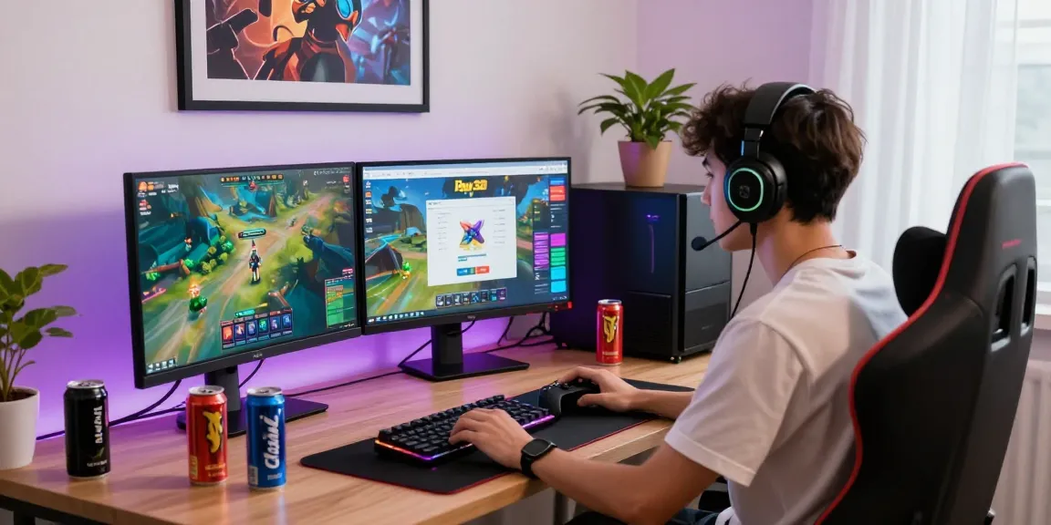 Engaging home office gaming scene showcasing Raja 328 gaming platform.