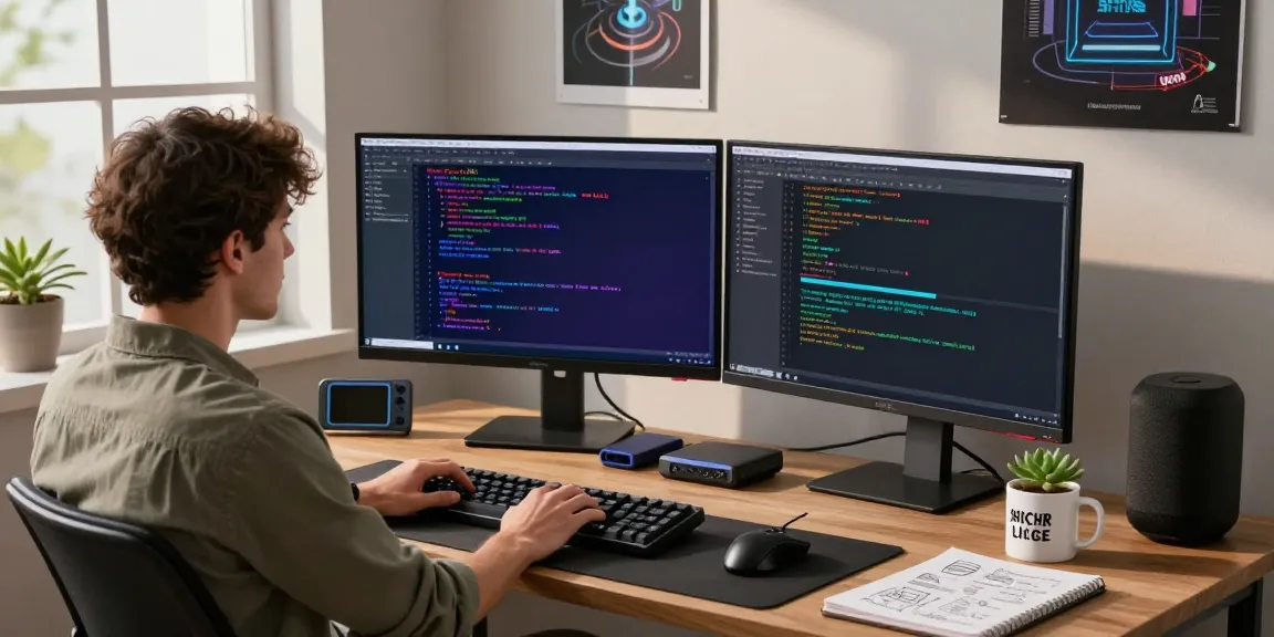 OpenClaw skills development workspace with code displayed on monitors, fostering productivity and creativity.