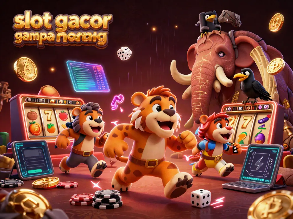 Play thrilling slots with slot gacor gampang menang in a vibrant prehistoric casino scene.