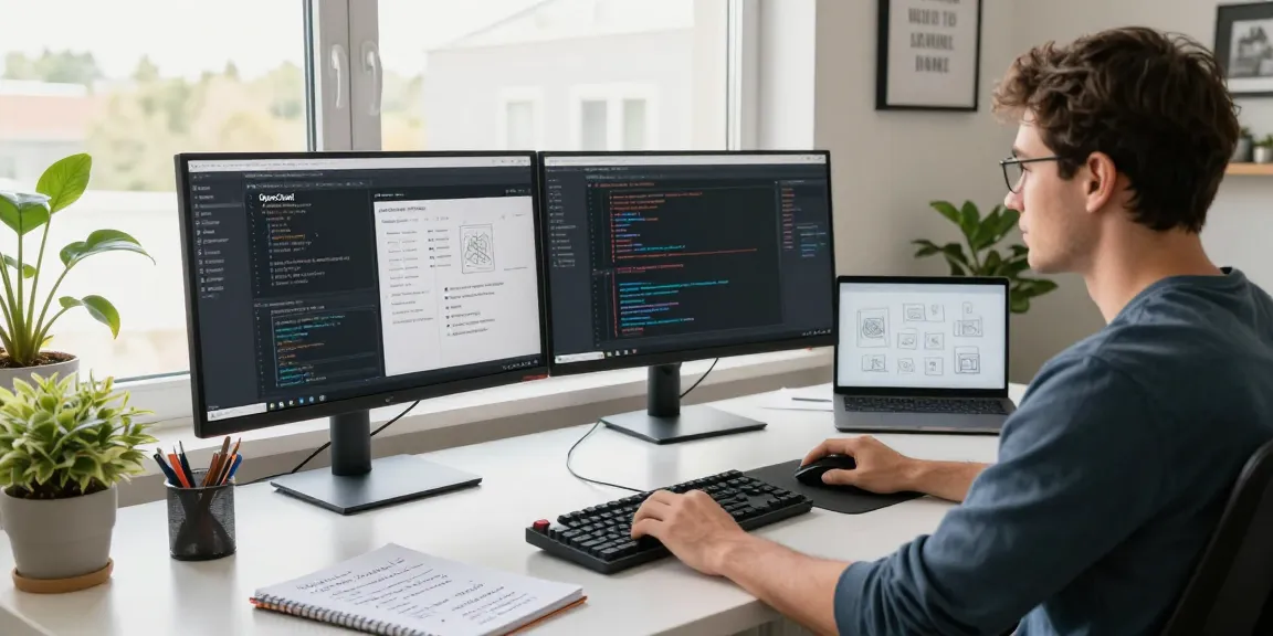 OpenClawd software development workspace featuring dual monitors and modern design elements for enhanced productivity.