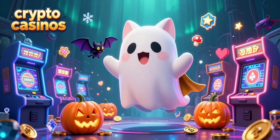 Jouer dans des crypto casinos avec un chat-fantôme et des éléments de jeu scintillants pour une expérience immersive.