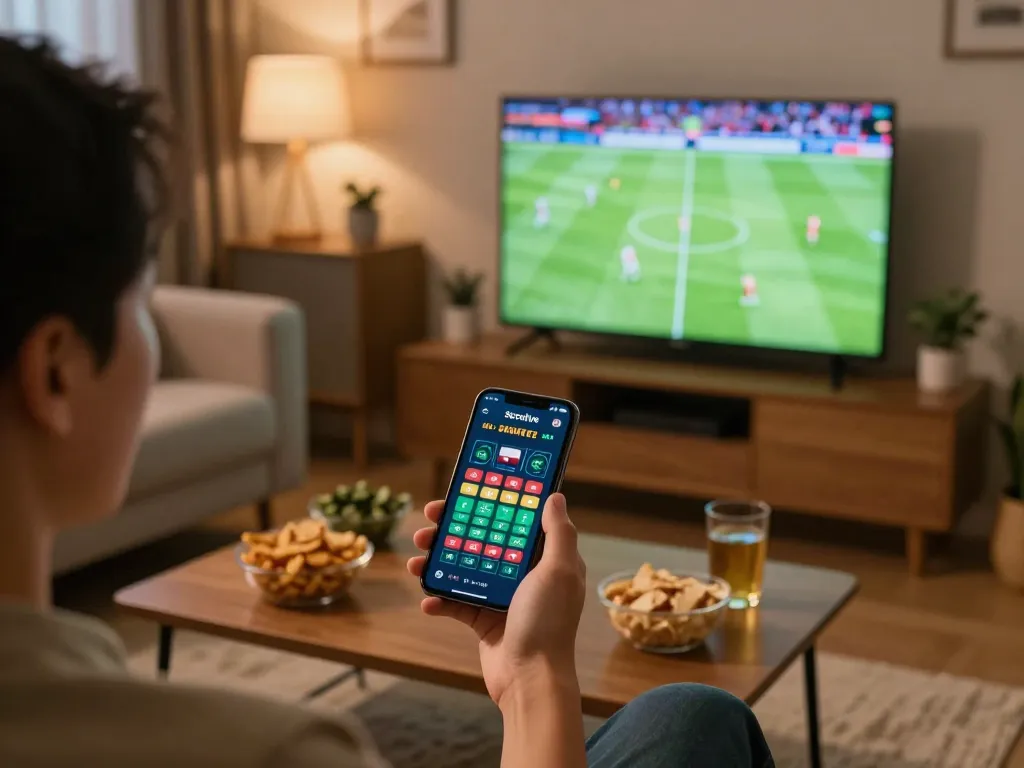 Watching soccer through Socolive while betting on a smartphone in a cozy living room