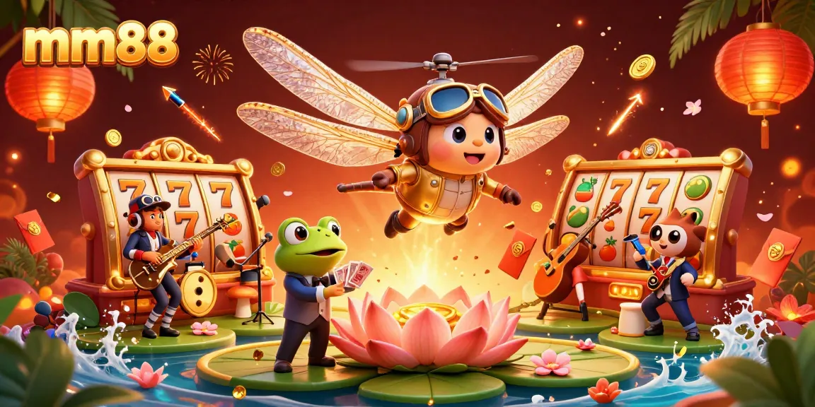 Experience the thrills of mm88 with a vibrant casino scene featuring game elements, characters, and dazzling effects.