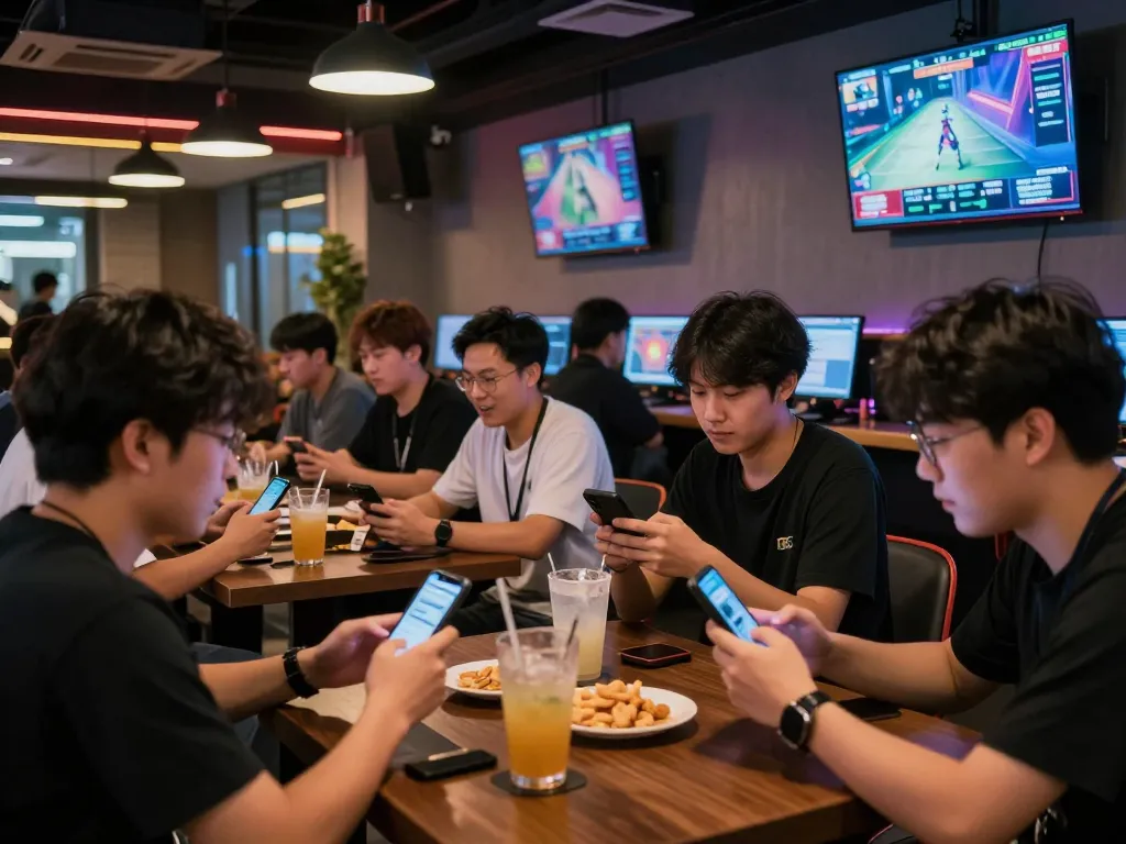 Engaging scene of esports betting in a lively sports bar, showcasing patrons actively betting on esports betting singapore events