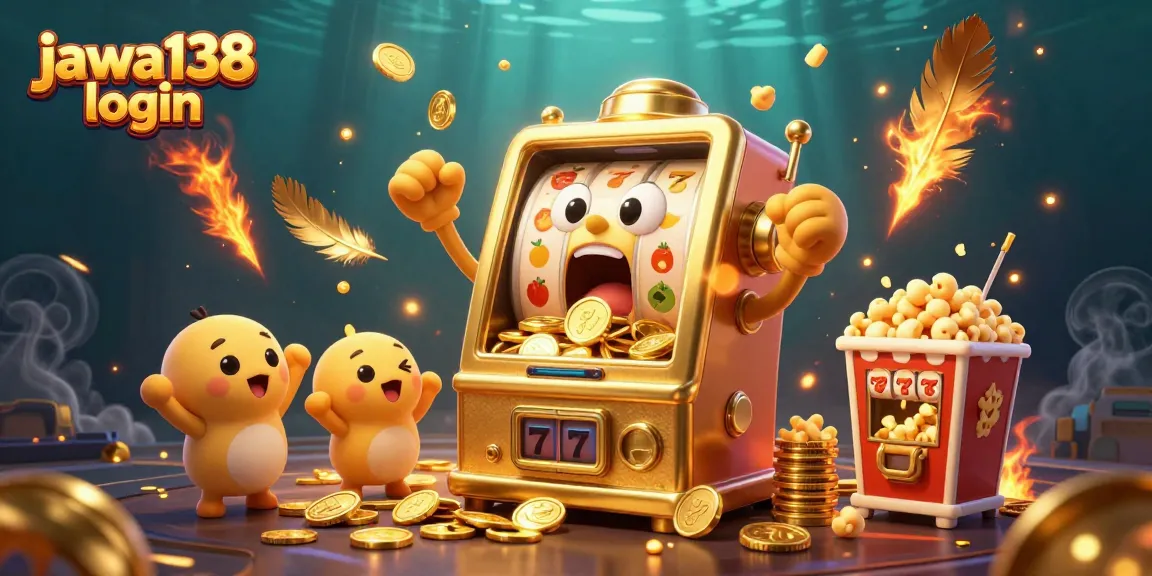 Mesin slot emas jawa138 login yang mengejutkan dengan koin berjatuhan, di tengah suasana kasino akrab.