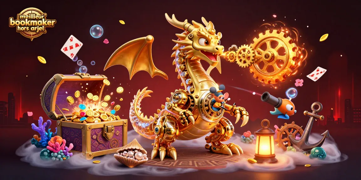 Pariez avec le meilleur bookmaker hors ARJEL, une illustration captivante de dragons et trésors.