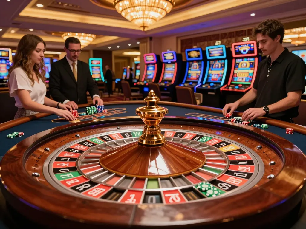 Witnessing the excitement of roulette at ALO8, players strategize their bets amidst a glamorous casino setting.