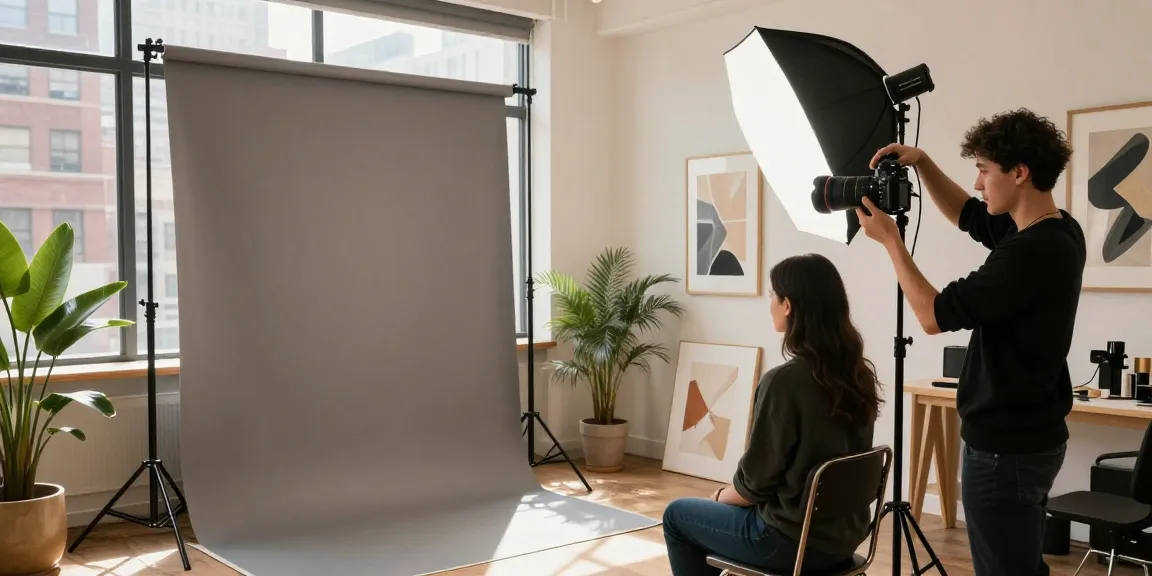 Un fotografo di ritratto a Milano cattura un ritratto professionale in uno studio elegante.
