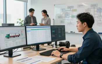LKW Spedition Dortmund: Professioneller Logistikkoordinator bei der Arbeit mit modernen Technologien und Transportmanagementsystemen.