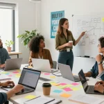 Dynamic startup team collaboration at https://www.startsomethingpc.com in modern co-working space